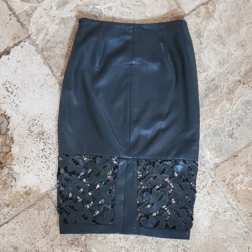 LEATHER MARCIANO BLACK PENCIL SKIRT SZ 0 - Picture 4 of 7